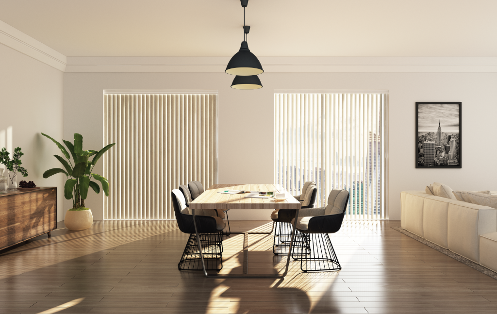 Veneta vertical blinds both open and closed